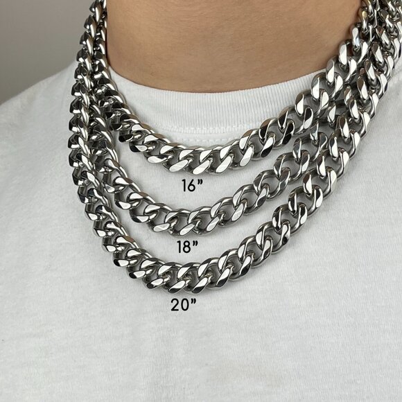 High Polished Cuban Link Necklace 12mm - Picture 1 of 9